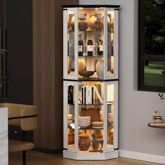 PAKASEPT 71'' Display Curio Cabinet with LED Lights, Tempered Glass Doors, 6 Shelves, Curio Cabinet for Home & Office