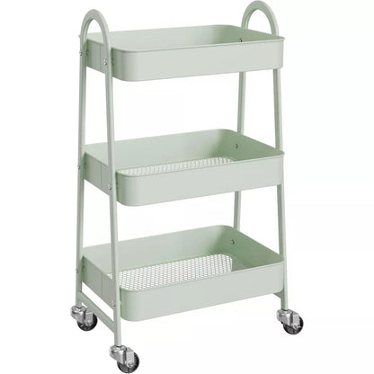MyDepot Utility Cart 3-Tier Kitchen Storage Rack with Handle and Lockable Wheels for Office, Kitchen, Living Room, Bathroom