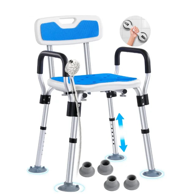 TNTANTS Shower Chair for Inside Shower with Armrests & Back, Upgraded Supports up to 350lbs Shower Seat with Padded and Grab Bar, Adjustable Height Shower Bench for Elderly Disabled