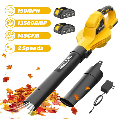 ZEGJAW 20V Leaf Blower Cordless with Battery and Charger, Electric Leaf Blower with 2-Speed Mode, Yellow