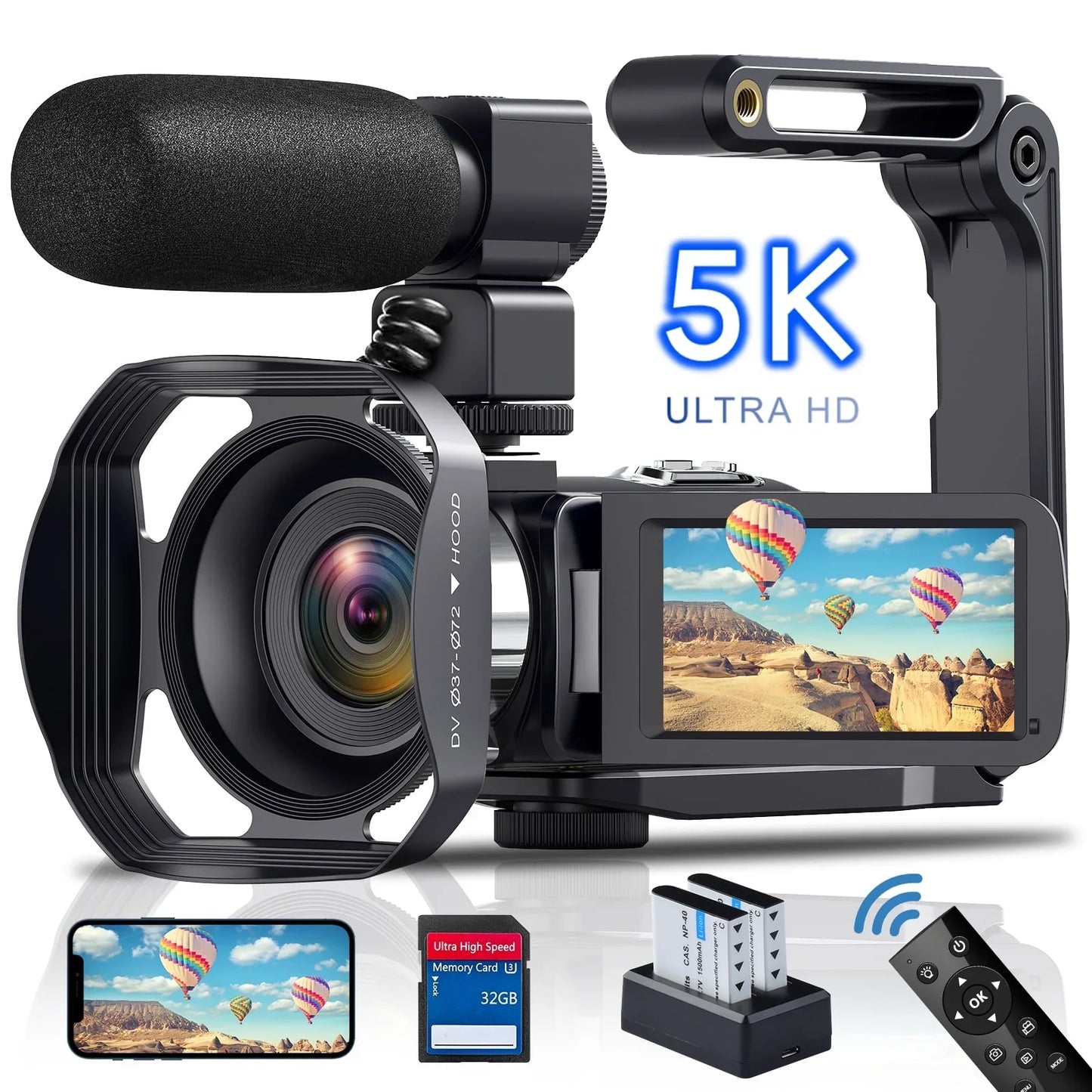 MARVUE 5K Video Camera Camcorder 64MP 18X Zoom Vlogging Camera for Youtube IR Night Vision WiFi 3.0'' Touch Screen Digital Camera