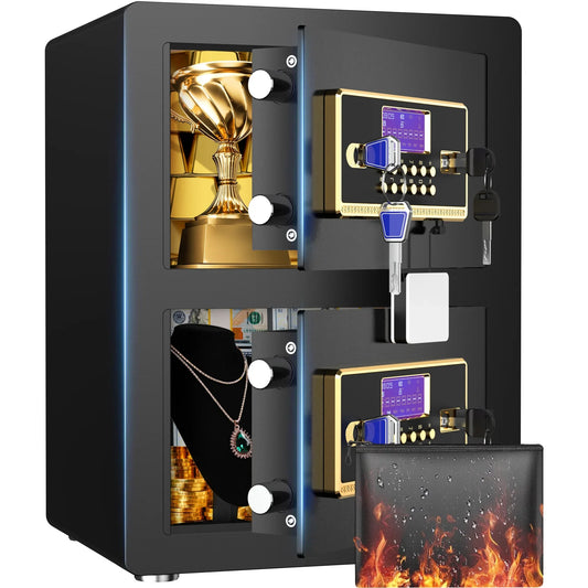 TNTANTS 4.6 Cuft Large Double Door Safe Box, Digital Keypad Home Safe With Fireproof Waterproof Bag, Security Safe for Money Business Office Black