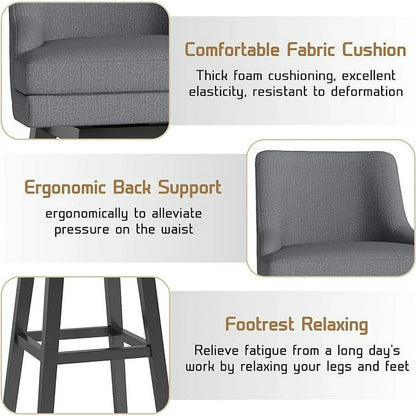 HomeZeer 30 Inch Bar Stools Set of 2, Swivel Counter Height Bar Stools with Back, Upholstered Bar stools for Kitchen Island, Solid Wood Legs Bars Chairs with Footrest for Kitchen Dining Room,Grey