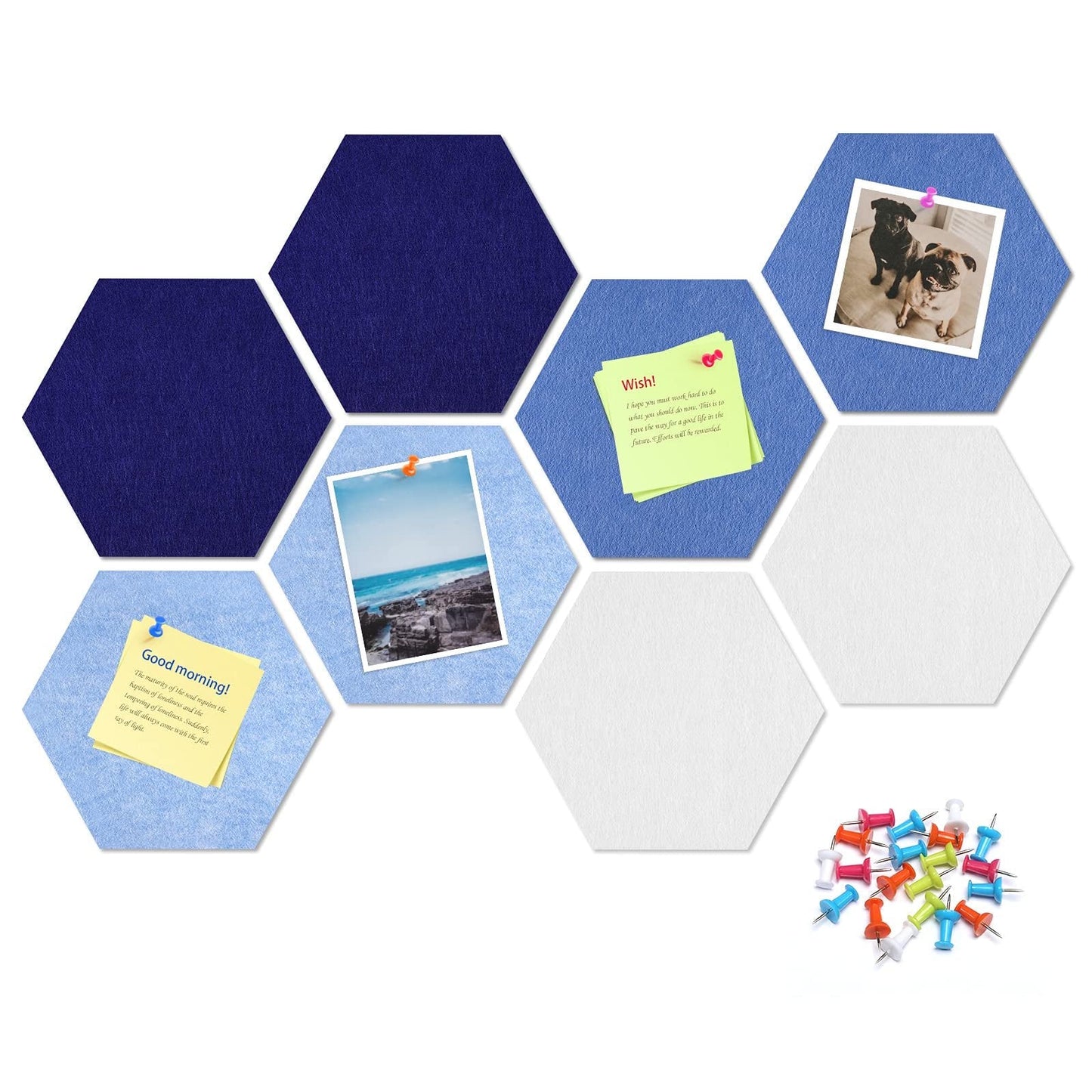VANCORE 12" Large Felt Board Hexagon Tiles – Pack of 8 Push Pin Boards for Wall, Felt Letter Board Cork Board Tile for Home, Office, Kitchen, Photos, and Memos