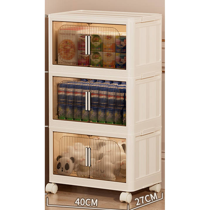 TNTANTS 3 Tier Plastic Storage Bins with Lid 23QT, Stackable Storage Containers with Wheels, Folding Storage Boxes, Collapsible Storage Bins, Double Door Closet Organizers and Storage