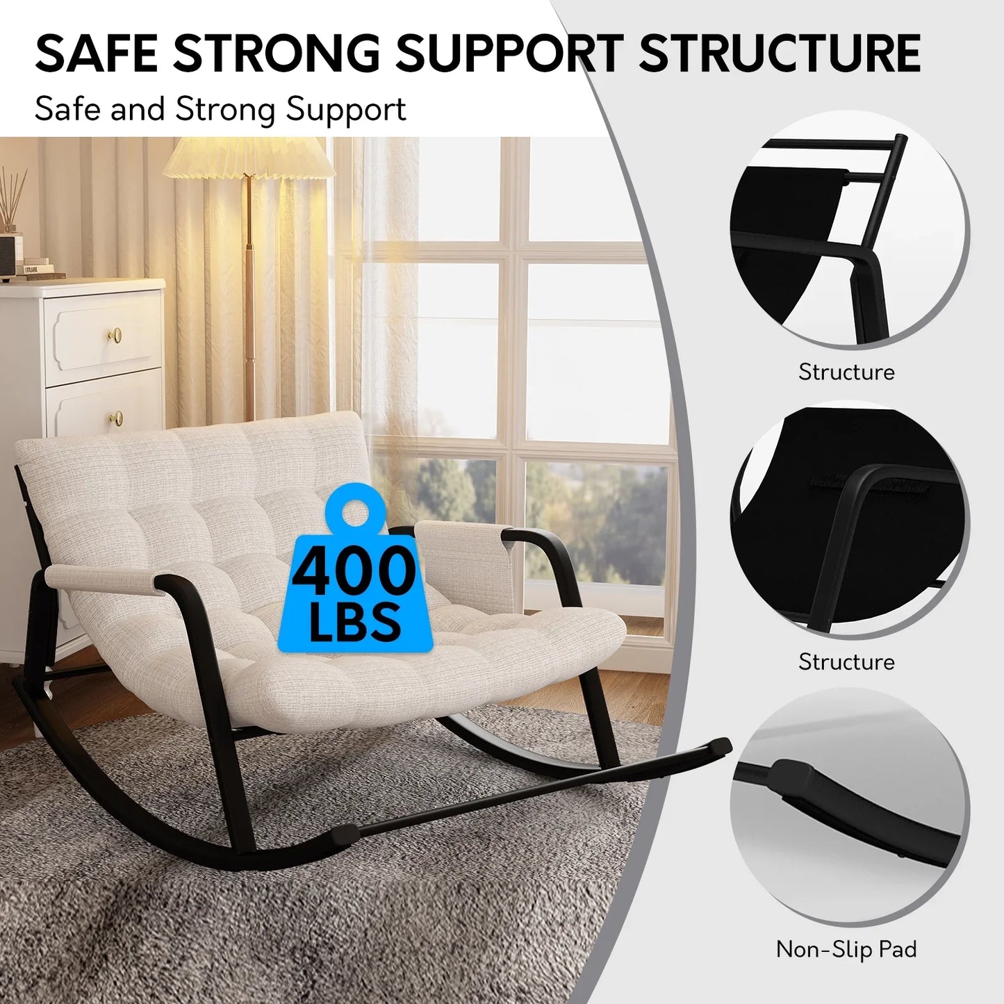 HomeZeer Grand Patio Rocking Chair with Cushion, Grand Papasan Chair Outdoor and Indoor, Oversize Papasan Rocking Chair for Living Room, Porch, Backyard, Beige