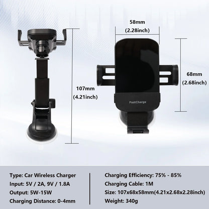 Auto-Clamping Car Charger Phone Holder, 15W Qi Wireless Car Charger, Dashboard Vent Phone Mount, Suitable for iPhone Series, for Samsung Galaxy S22+/S21/S10/Note 20, Black