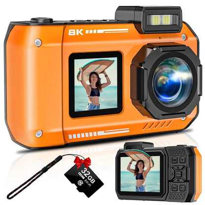 MARVUE Digital Camera 8K 70MP Autofocus Rugged Dustproof Shockproof Waterproof Camera with 32GB Card