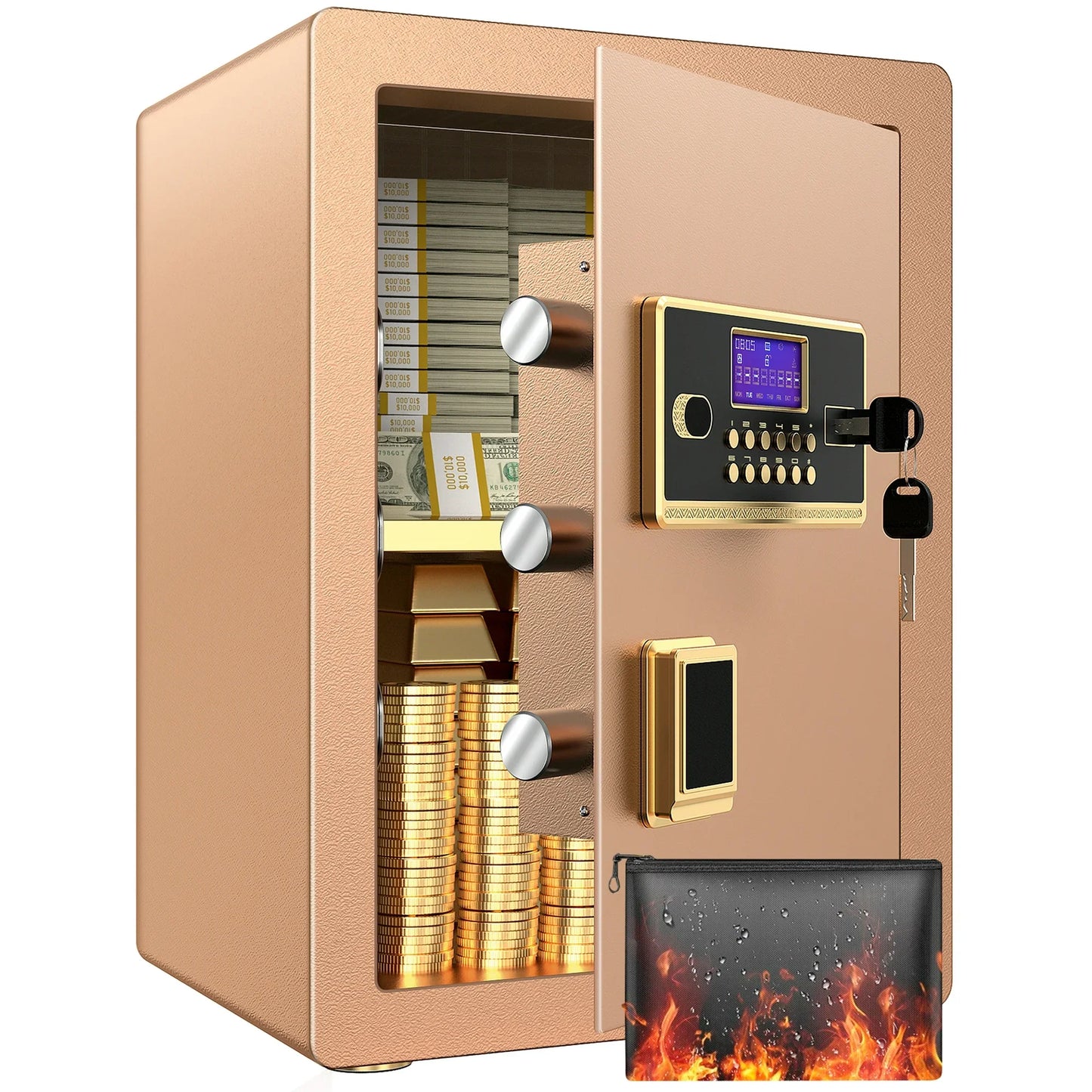 RXDSAFE 1.8 Cuft Large Safe Box, Home Safe Security Box With Fireproof Document Bag, LCD Screen, Sensor Light