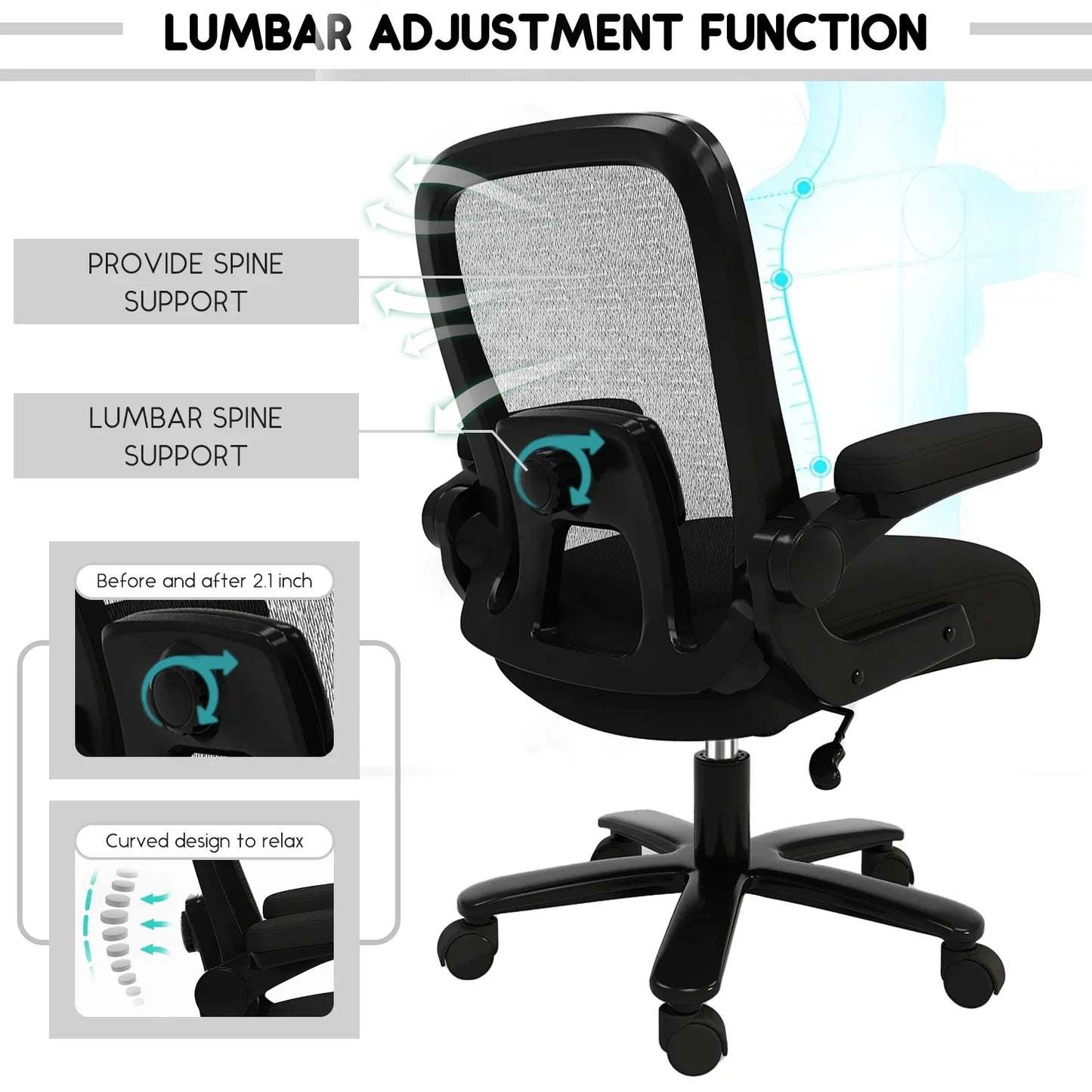 HomeZeer Big and Tall Office Chair 500lbs, Rocking Ergonomic Desk Chair with Adjustable Lumbar Support, Mesh Office Chair, Wide Seat Swivel Computer Chair, Black