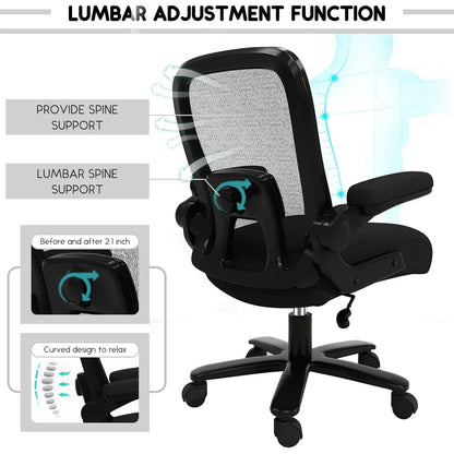 HomeZeer Big and Tall Office Chair 500lbs, Rocking Ergonomic Desk Chair with Adjustable Lumbar Support, Mesh Office Chair, Wide Seat Swivel Computer Chair, Black