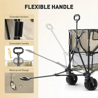 Double Decker Wagon Collapsible, Heavy Duty Foldable Wagon with Big Wheels, Folding Extended Wagon Cart Support Up to 330lbs, Outdoor Utility Wagon for Camping, Sports, Shopping, Beach, Garden