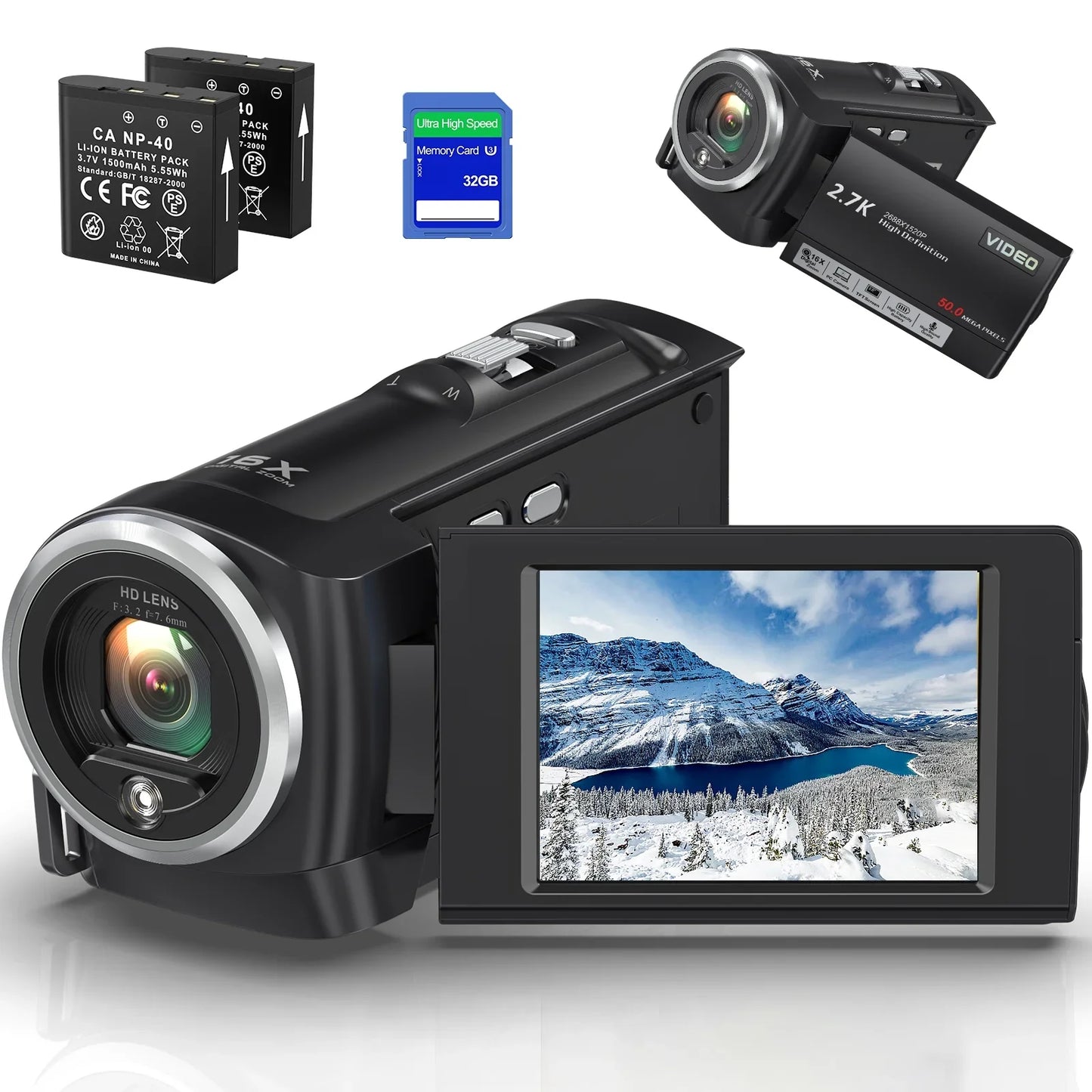 MARVUE Video Camera 2.7K Camcorder 50MP 16X Zoom Vlogging Camera for YouTube