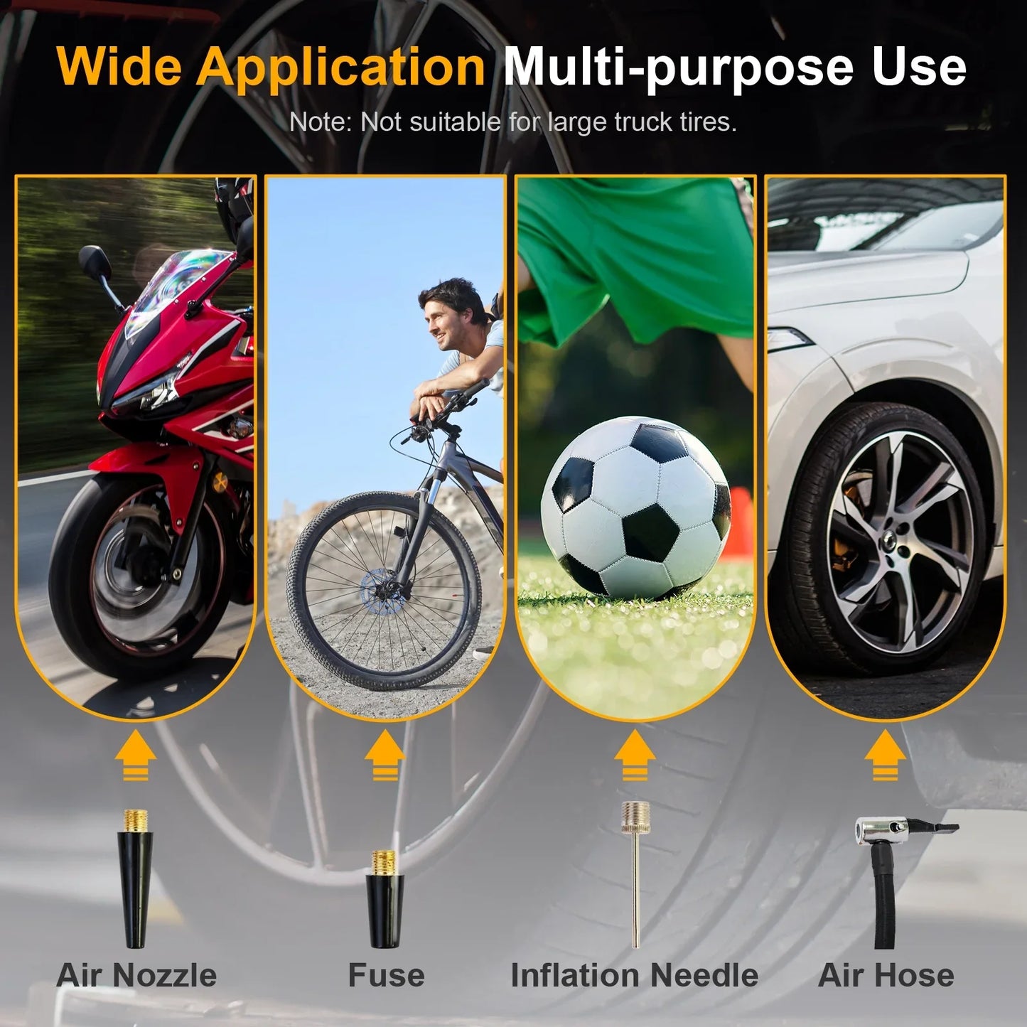 Baokaler Cordless Tire Inflator Air Compressorfor Cars Motorcycles, 20V Portable Car Air Pump with Rechargeable Battery and Charger, Yellow