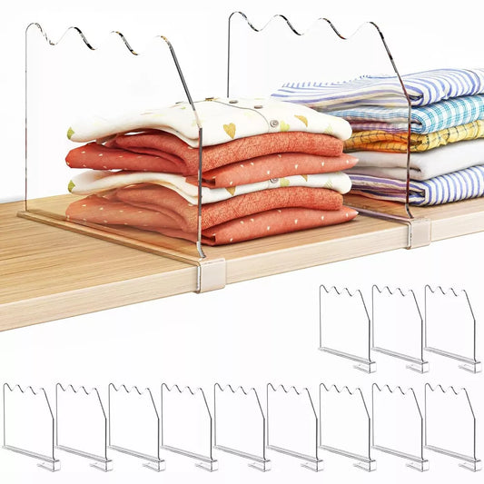 MaseiKar Shelf Dividers for Closet Organization, Clear Closet Shelf Dividers for Clothes Purses Separators, Bedroom, Kitchen, Bathroom, 12 Pack