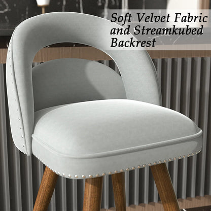 HomeZeer Swivel Counter Height Bar Stools Set of 2, 24 Inch Modern Counter Stools with Back,Velvet Upholstered Barstools for Kitchen Island, Solid Wood Legs Bars Chairs with Footrest, Grey