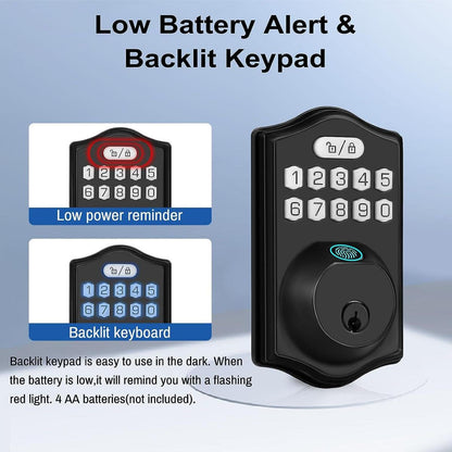 Fingerprint Door Lock, Keyless Entry Door Lock, Electronic Keypad Deadbolt, Smart Locks for Front Door, Auto Lock, Door Lock with Code, Black