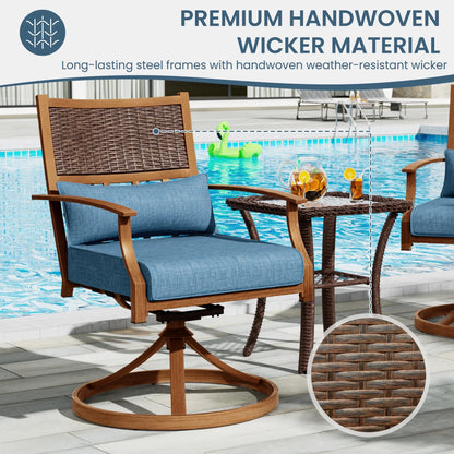 ECOPATIO Patio Swivel Chairs Set of 2, All Weather Swivel Rocker Chairs with Hand-Painted Metal Frame, for Backyard Deck Lawn (Blue)