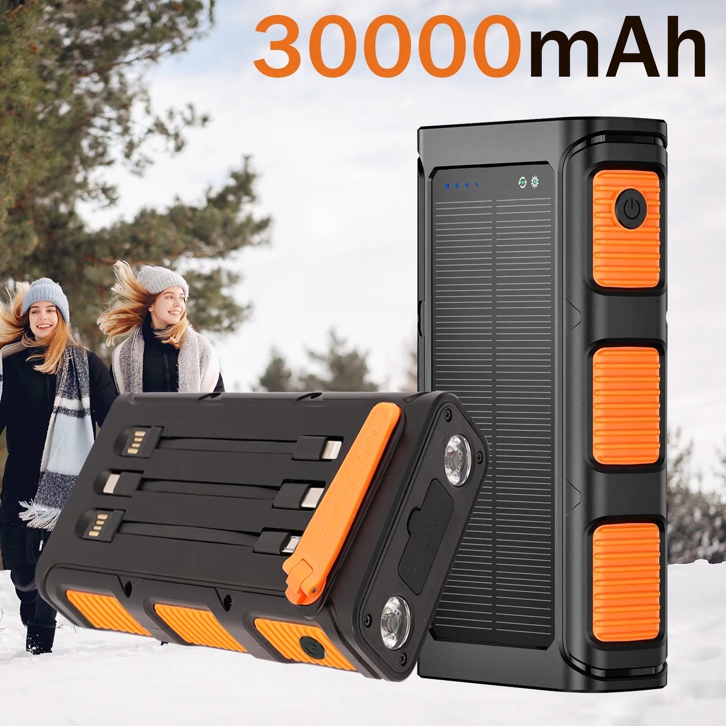 Power Bank Wireless Charger 3000mAh, 20W Fast Charging Power Bank for All Mobile Devices Three Inputs Solar Portable Charger with Dual Flashlights for Outdoor, Camping, Travel