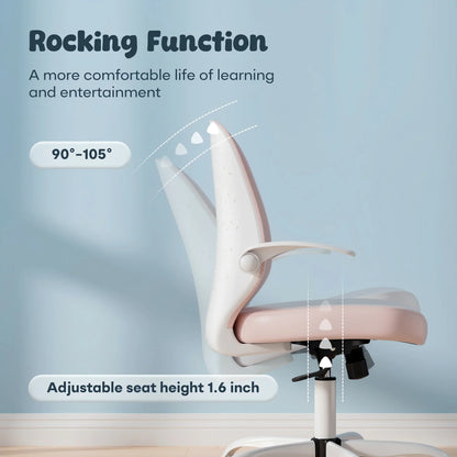 HomeZeer Kids Desk Chair, Pink Study Office Chair for Girls with Height Adjustable, Swivel Leather Chair for 4-12, Flip-up Arms Home Office Chair for Teens