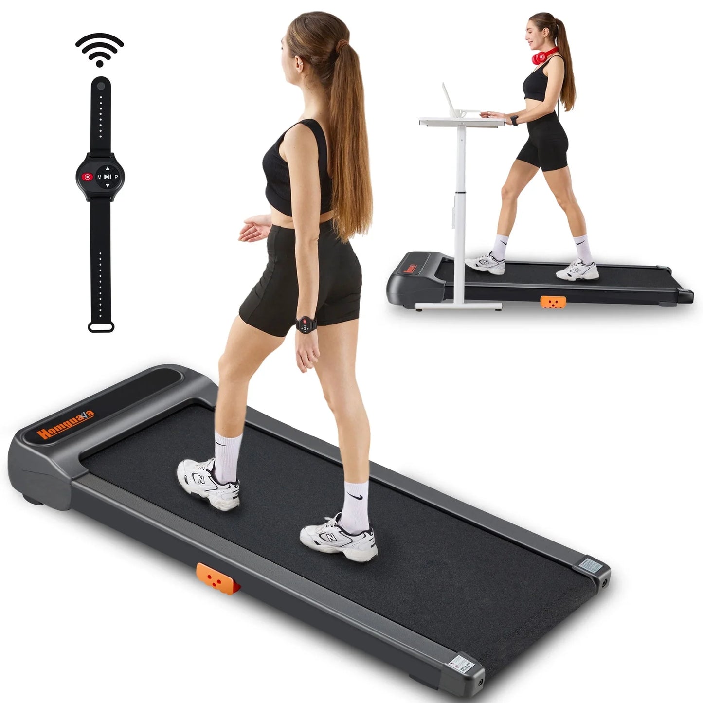 HOMGUAVA Under Desk Treadmill, Walking Pad Treadmills with Remote Control and LED Display, Gray