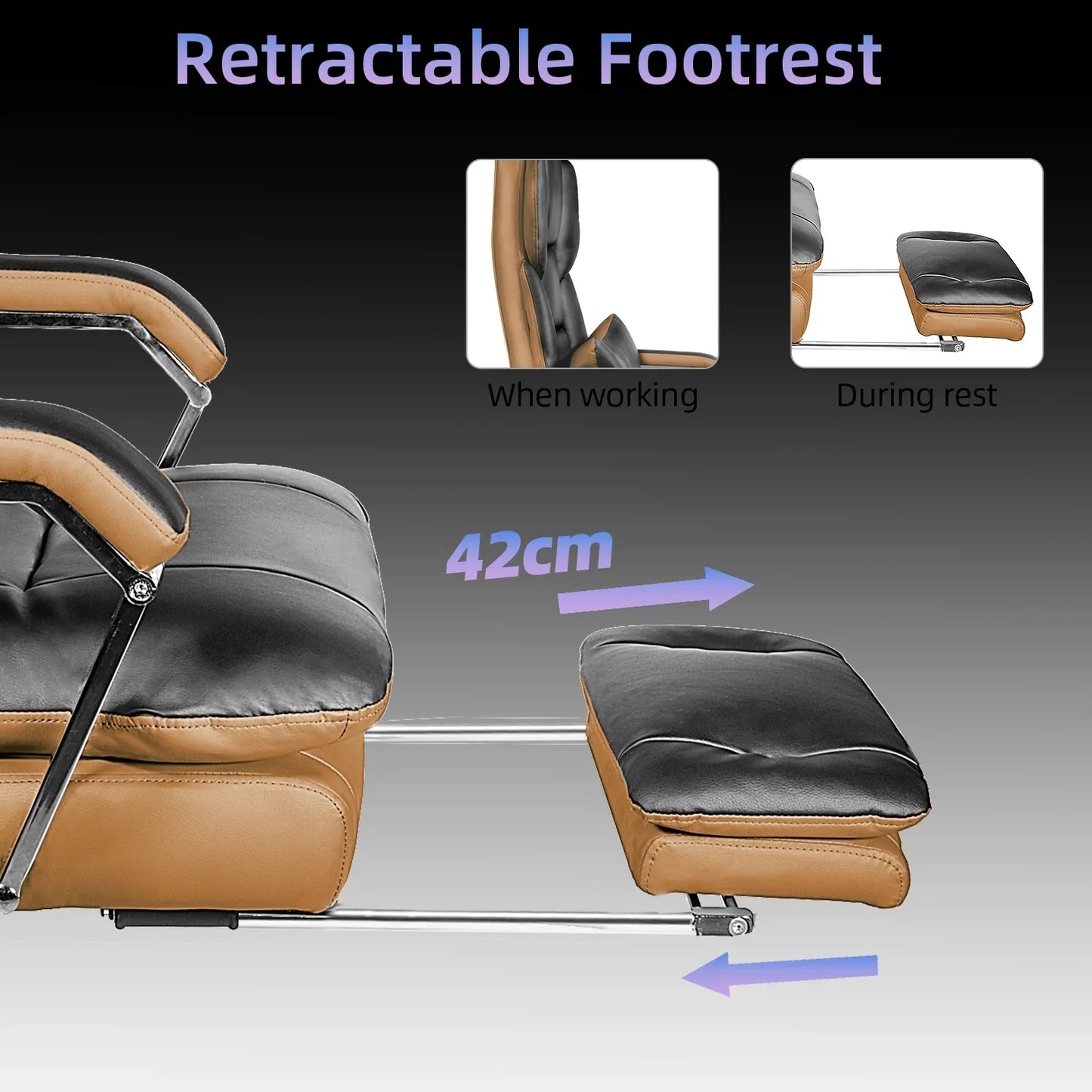 HomeZeer Big and Tall Office Chair 550 lbs, PU Leather Executive Chair Heavy Duty Desk Chairs Ergonomic Reclining Office Chair with Footrest, Black