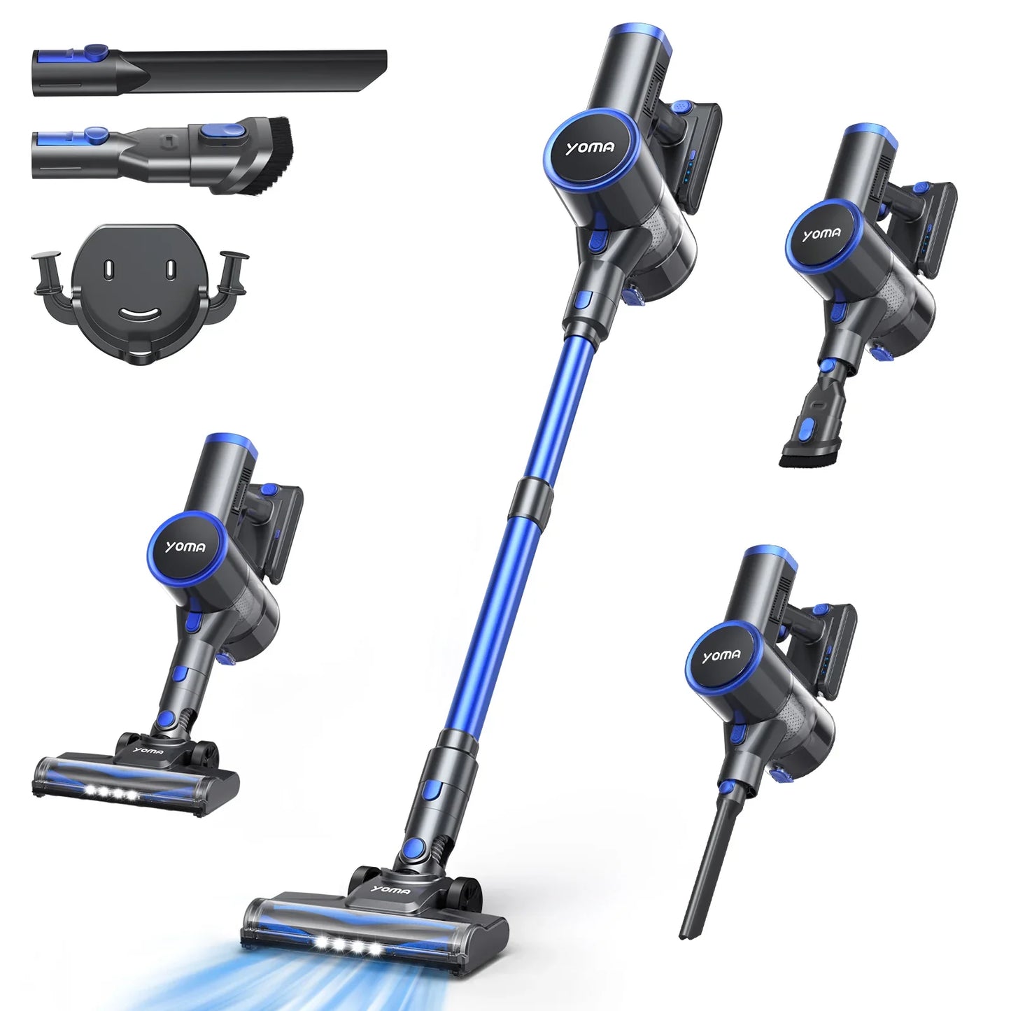 YOMA Cordless Vacuum Cleaner, 6-in-1 Rechargeable Stick Vacuum, 45mins Max Runtime, Lightweight 2200mAh Battery Powerful Vacuum Cleaner for Home Hard Floor Pet Hair-N12