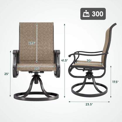 ECOPATIO Patio Swivel Chairs Set of 2, Outdoor Dining Chairs High Back All Weather Breathable Textilene Outdoor Swivel Chairs with Metal Rocking Frame for Lawn Garden Backyard Deck, Khaki