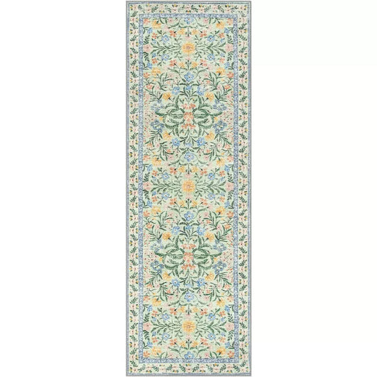 Lahome Machine Washable Eastern Floral Plant Floor Mat-Soft Rug for Living Room, Bedroom, or Entryway