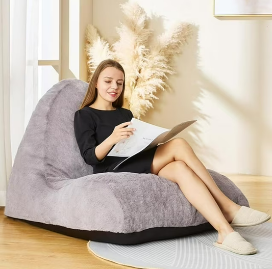 Homguava Bean Bag Chair Sofa Memory Foam Pre-filled Bean Bag Chairs Stuffed Beanbag Sofa Lazy Bean Bag Sofa for Adults, Bean Bag Couch for Gaming, Reading & Relaxing(Faux Fur, Light Gray)