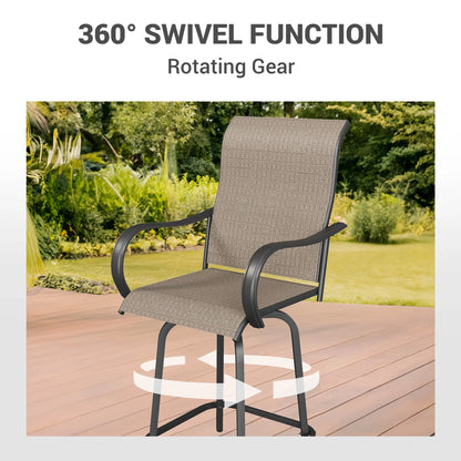 ECOPATIO Patio Swivel Bar Stools Chair of 2, All Weather High Back and Armrest Patio Stools & Bar Chairs for Backyard, Lawn Garden, Balcony , Brown