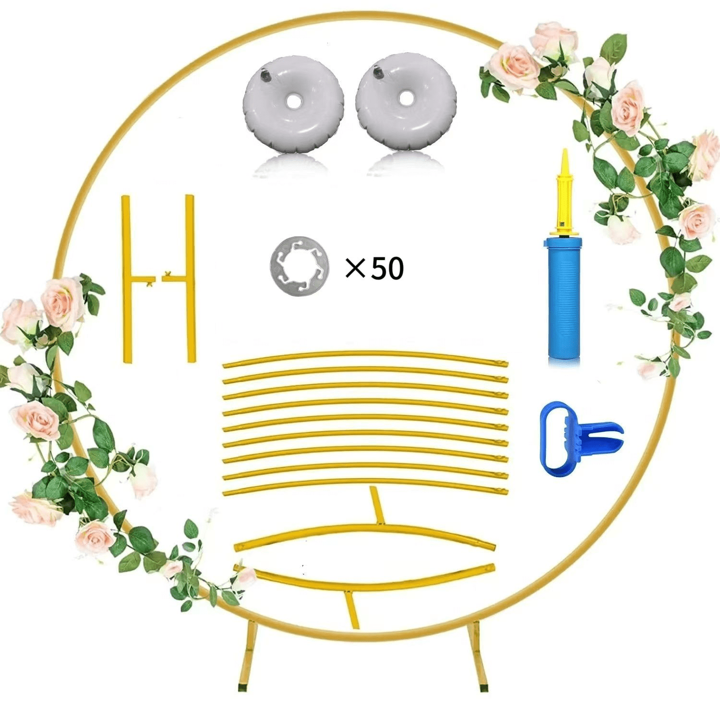 Backdrop Stand, Round Adjustable 7ft Background Stand for Birthday Party Wedding Bridal Shower Anniversary Ceremony, Gold