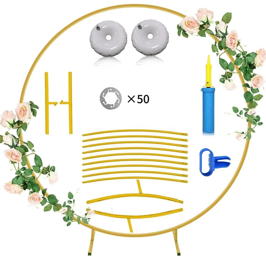 Backdrop Stand, Round Adjustable 7ft Background Stand for Birthday Party Wedding Bridal Shower Anniversary Ceremony, Gold