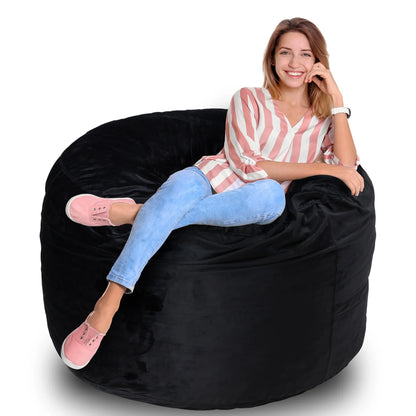 Homguava 3' Bean Bag Chair with Memory Foam Filled,Stuffed Bean Bag Sofa with Dutch Velvet Cover (3 Ft, BLACK)