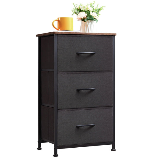 Somdot Nightstand with 3 Removable Fabric Vertical Drawers for Living room, Black Rustic Brown