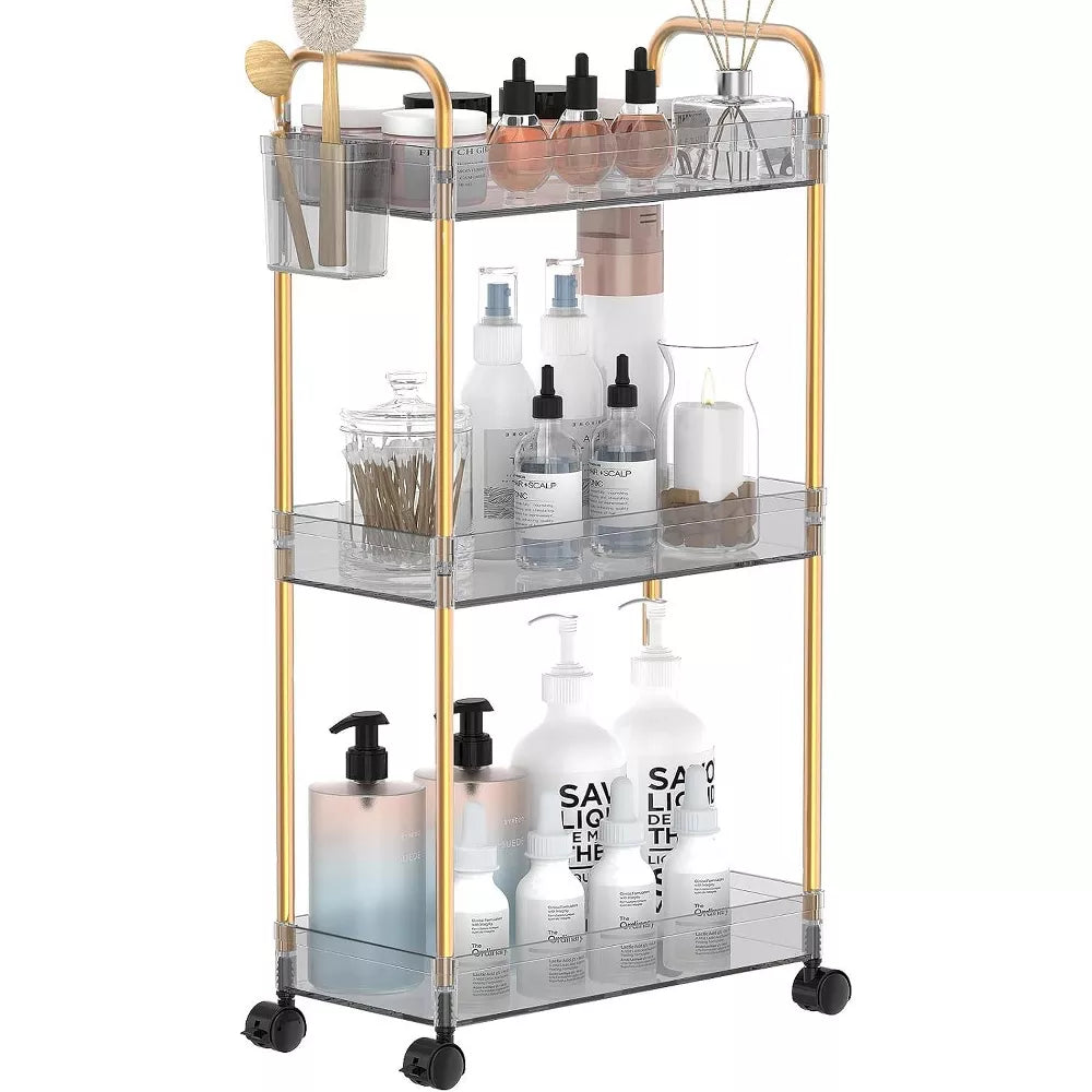 MaseiKar 3-Tier Acrylic Storage Rolling Cart, Bathroom Cart Organizer, Laundry Room Organization, Mobile Shelving Unit for Office, Living Room
