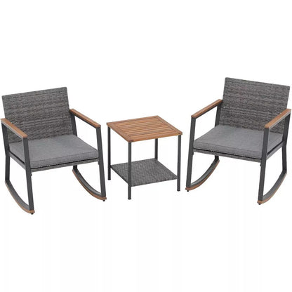 My Depot Outdoor Rattan Chair 3 Piece Set with Coffee Table and Cushions for Balcony Porch Poolside