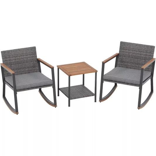 My Depot Outdoor Rattan Chair 3 Piece Set with Coffee Table and Cushions for Balcony Porch Poolside