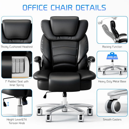 HomeZeer Big and Tall Office Chair 400lbs, High Back Leather Executive Office Chair with Adjustable Armrest, Wide Seat and Lumbar Support Ergonomic Office Chair, Black
