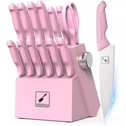 imarku Knife Set with Block, Built-in Sharpener, Stainless Steel Kitchen Knife Set with Non-Slip Ergonomic Handle, Dishwasher Safe, Best Gifts,14 PCS