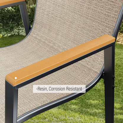 ECOPATIO Outdoor Patio Dining Chairs Set of 2, Stackable Steel Chairs with Armrest,Durable Frame for Lawn Garden Backyard, Khaki