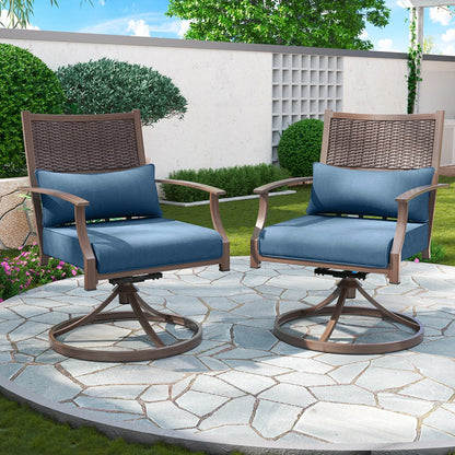 Poteban Patio Swivel Chairs Set of 2, Outdoor Dining Chairs with Deep Seat Cushion, All Weather Swivel Rocker Chairs with Hand-Painted Metal Frame, for Backyard Deck Lawn (Blue)