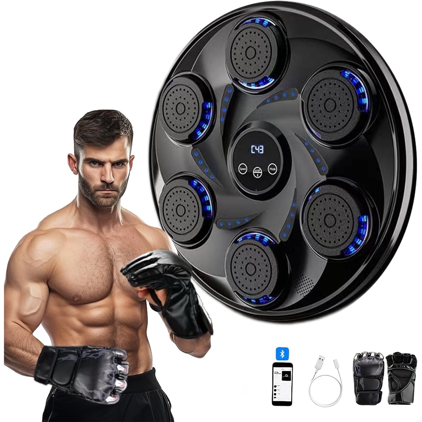 Music Boxing Machine, Smart Bluetooth Boxing Trainer with Boxing Gloves, Boxing Wall Mount Machine for Adults Kids, Boxing Target Workout Equipment for Home, Office, Gym