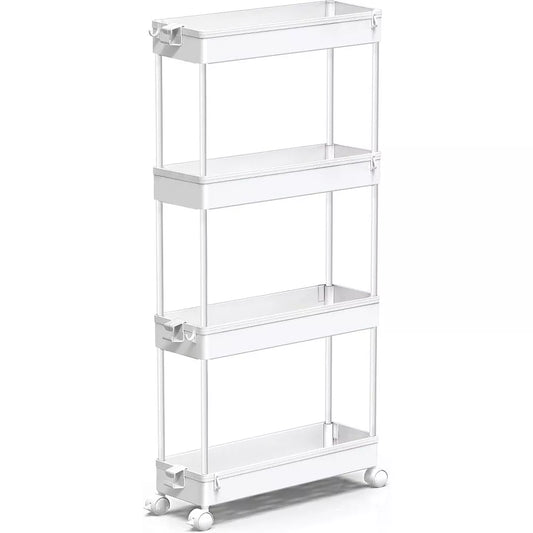 MaseiKar Slim Rolling Storage Cart 4 Tier Bathroom Organizer Mobile Shelving Unit Utility Cart Tower Rack for Kitchen Laundry Narrow Places