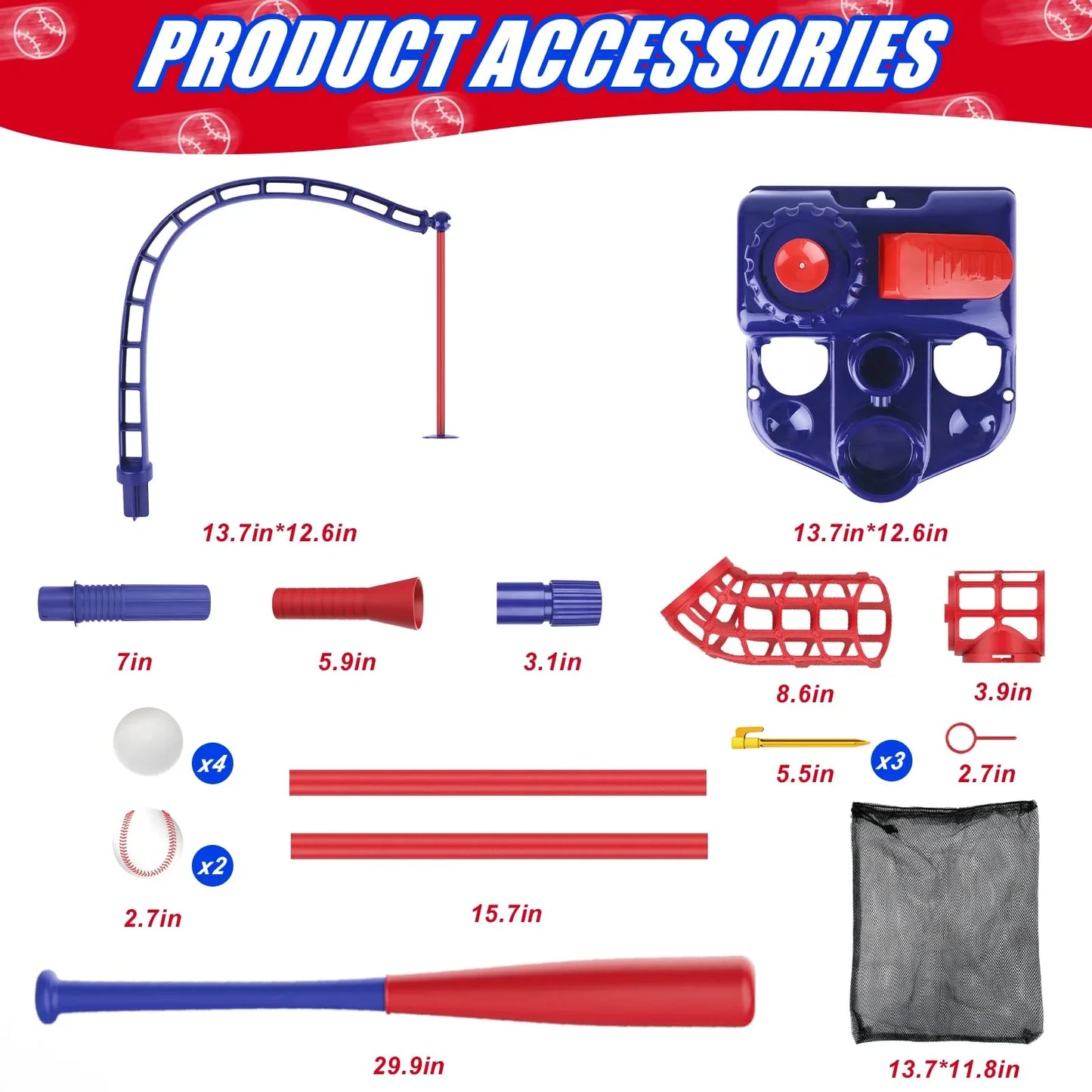 JASCOPRO Baseball Set for Kids, 3-in-1 Tee Ball Stand, Hanging Tee, Adjustable Ball Launcher