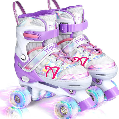 Roller Skates for Kids, Adjustable Roller Skates with Light up Wheels for Girls, Teens, US Size : 13C-3Y, Medium