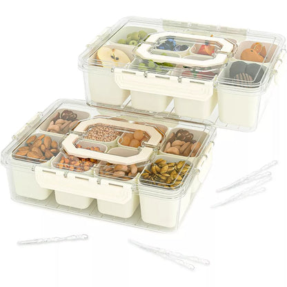 MaseiKar Divided Serving Tray with Lid, 8 Compartment Snack Box, Charcuterie Organizer, Snackle Box for Candy, Nuts, Fruits, Snacks