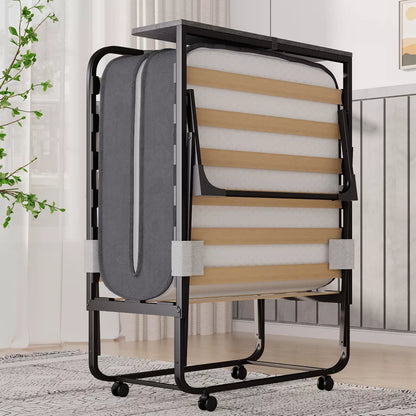 Mjkone Adult Folding Bed with Memory Foam Mattress Sleeper Wood Slats Black 75*32