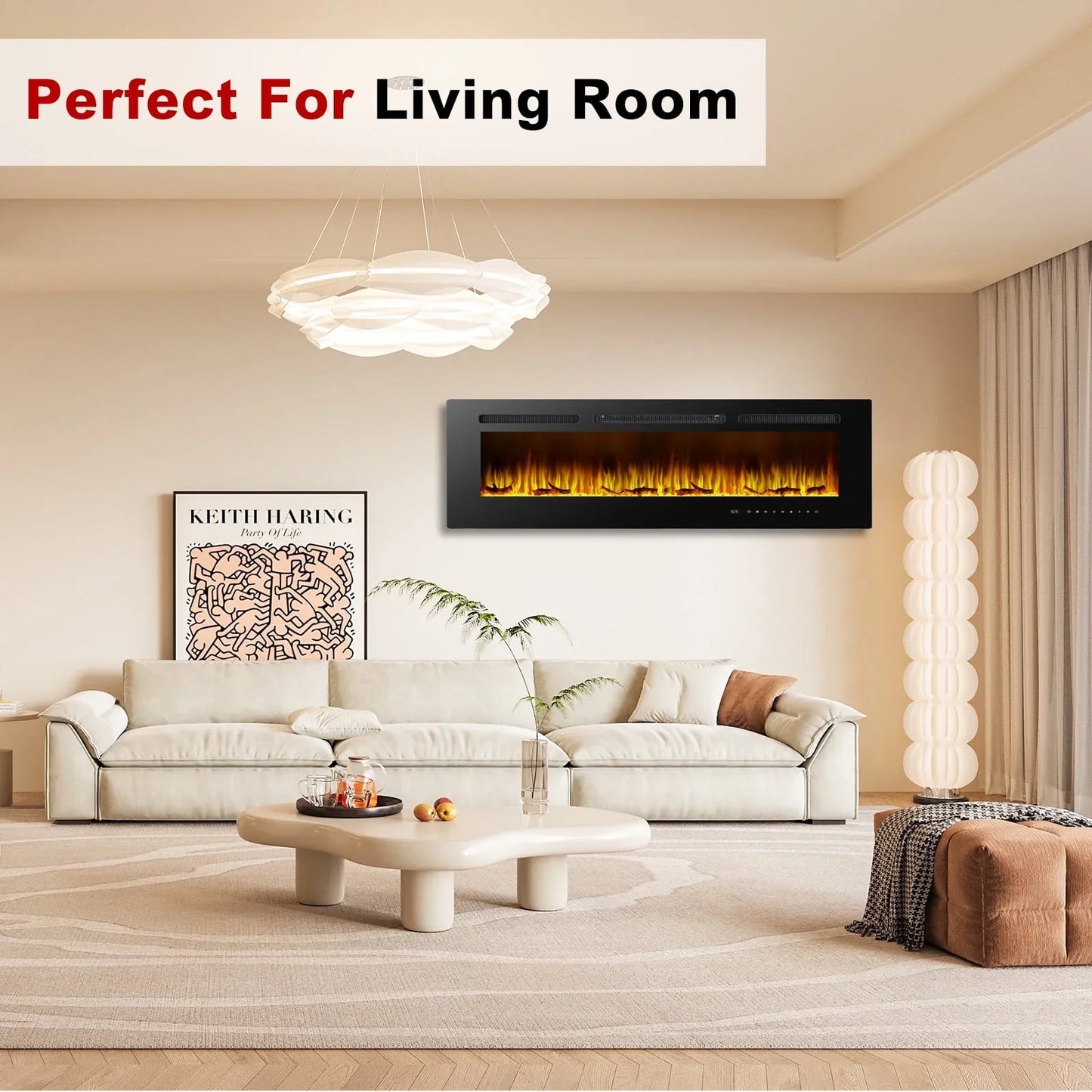 60 inch Electric Fireplace in-Wall Recessed, Wall Mounted Fireplace Heater, Linear Fireplace with Multicolor Flame, Timer, Low Noise, 750/1500W, Touch Screen & Remote Control