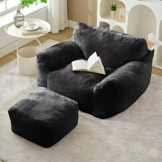Mjkone Bean Bag Chair, Big Beanbag Chair with Ottoman